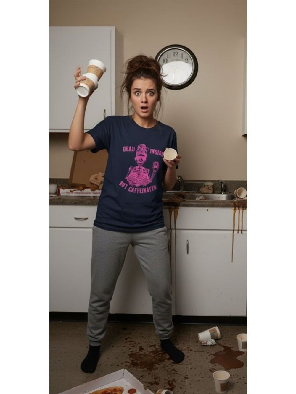 Dead Inside But Caffeinated Graphic Tee XL  Heavy Cotton Navy Blue Short Sleeve